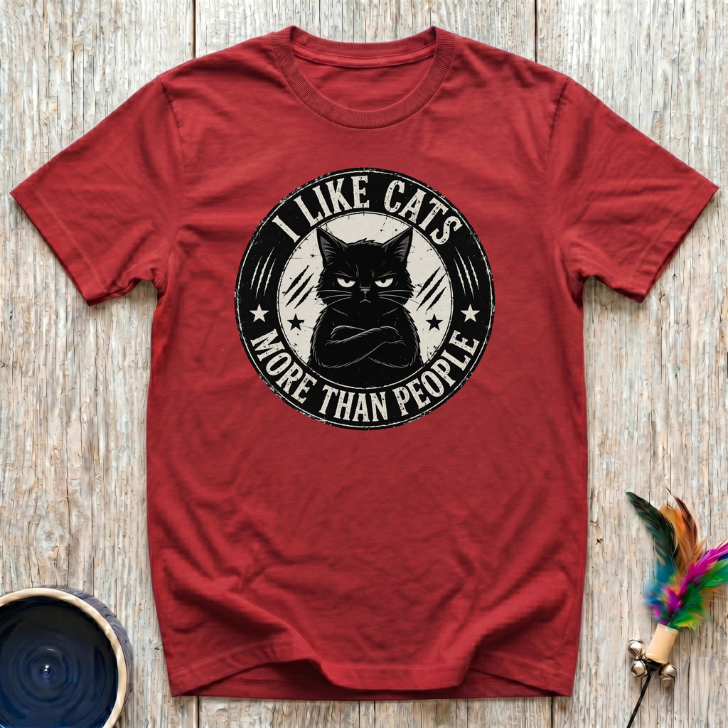 I Like Cats More Than People T-Shirt | Funny Grumpy Cat Tee | Cat Lover Gift