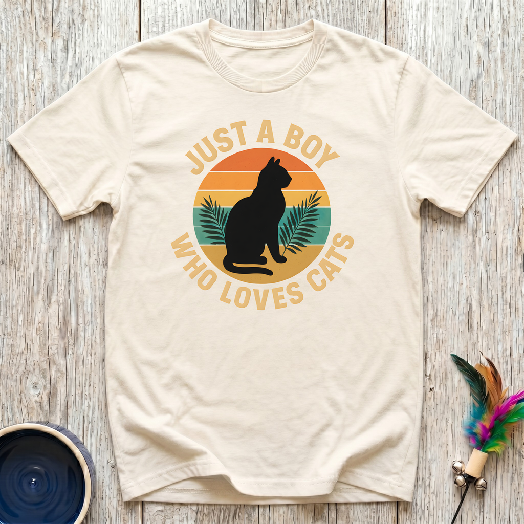 Just a Boy Who Loves Cats T-Shirt | Funny Cat Dad Tee | Cat Lover Men's Gift