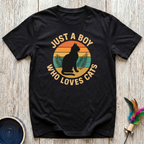 Just a Boy Who Loves Cats T-Shirt | Funny Cat Dad Tee | Cat Lover Men's Gift