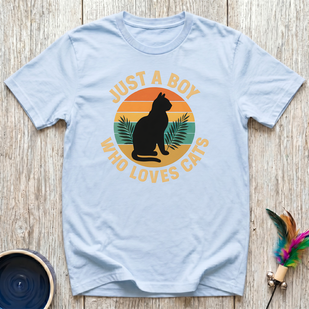 Just a Boy Who Loves Cats T-Shirt | Funny Cat Dad Tee | Cat Lover Men's Gift