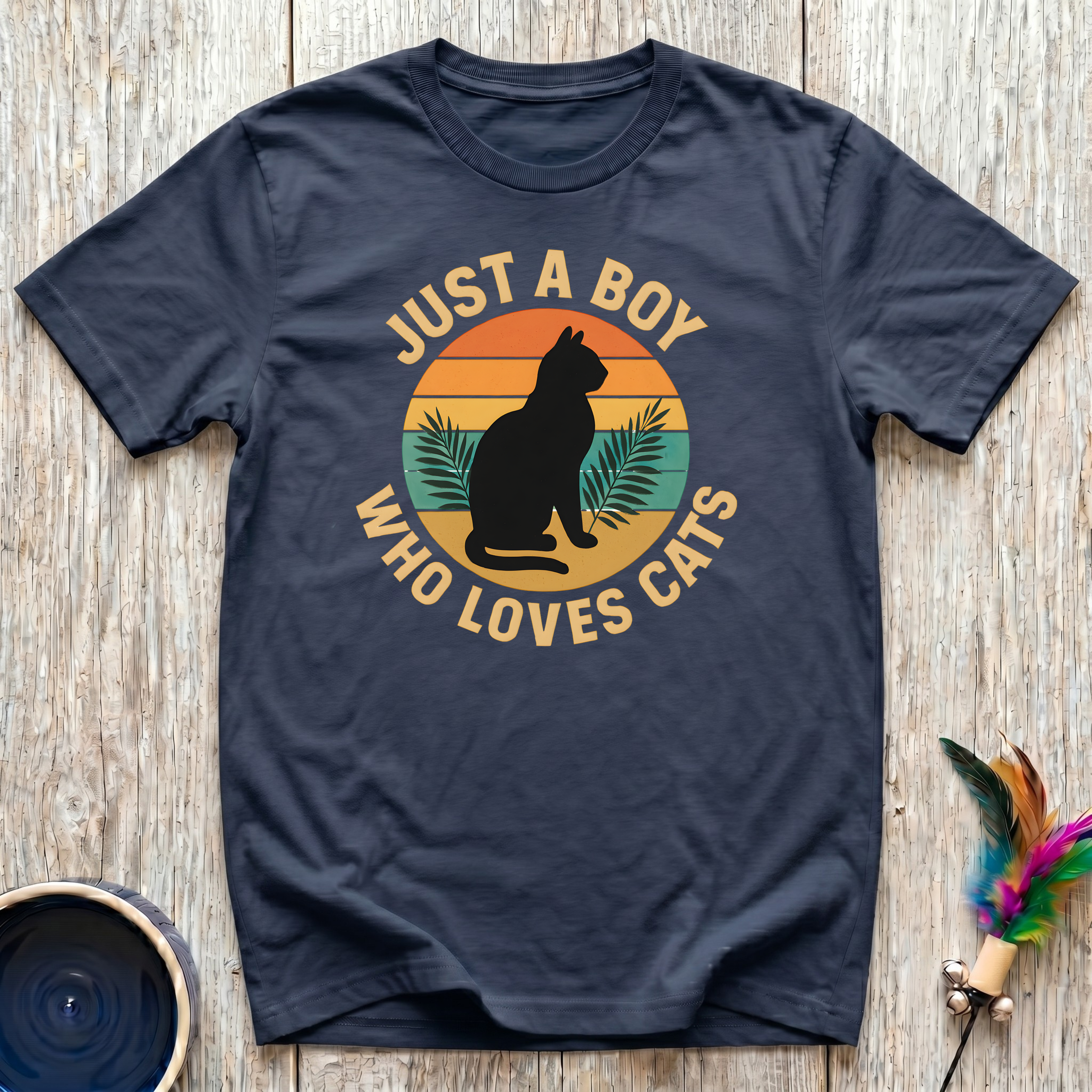 Just a Boy Who Loves Cats T-Shirt | Funny Cat Dad Tee | Cat Lover Men's Gift
