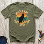 Just a Boy Who Loves Cats T-Shirt | Funny Cat Dad Tee | Cat Lover Men's Gift