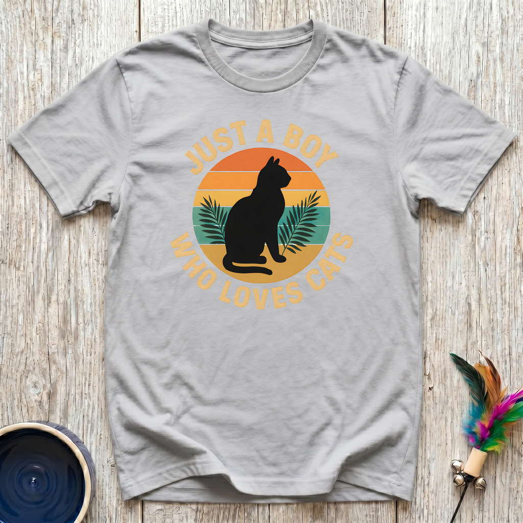Just a Boy Who Loves Cats T-Shirt | Funny Cat Dad Tee | Cat Lover Men's Gift