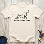 Meow Is The Time Funny Cat Lover T-Shirt – Minimalist Line Art Cat Graphic Tee for Cat Moms & Cat Dads