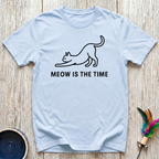 Meow Is The Time Funny Cat Lover T-Shirt – Minimalist Line Art Cat Graphic Tee for Cat Moms & Cat Dads