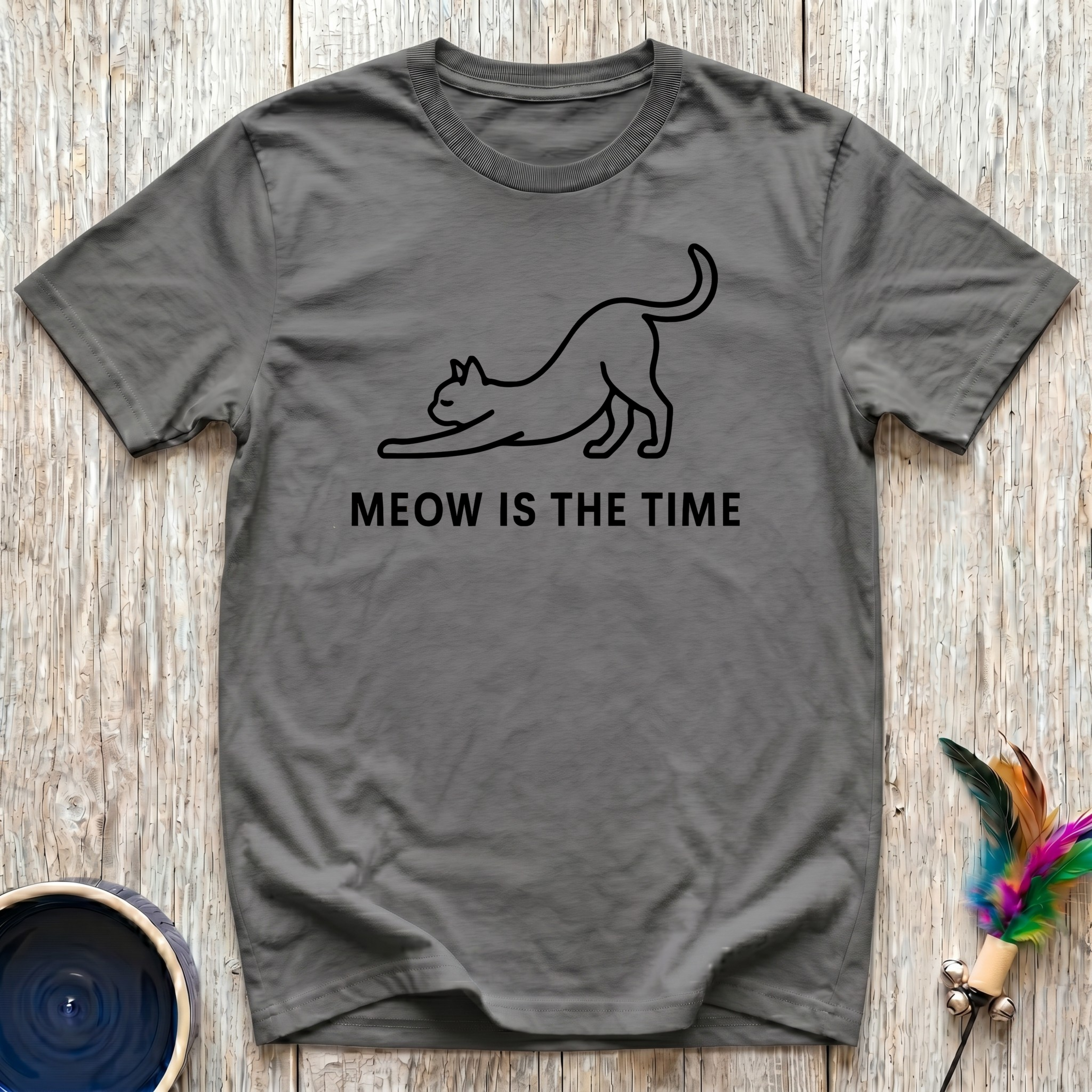 Meow Is The Time Funny Cat Lover T-Shirt – Minimalist Line Art Cat Graphic Tee for Cat Moms & Cat Dads