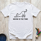 Meow Is The Time Funny Cat Lover T-Shirt – Minimalist Line Art Cat Graphic Tee for Cat Moms & Cat Dads