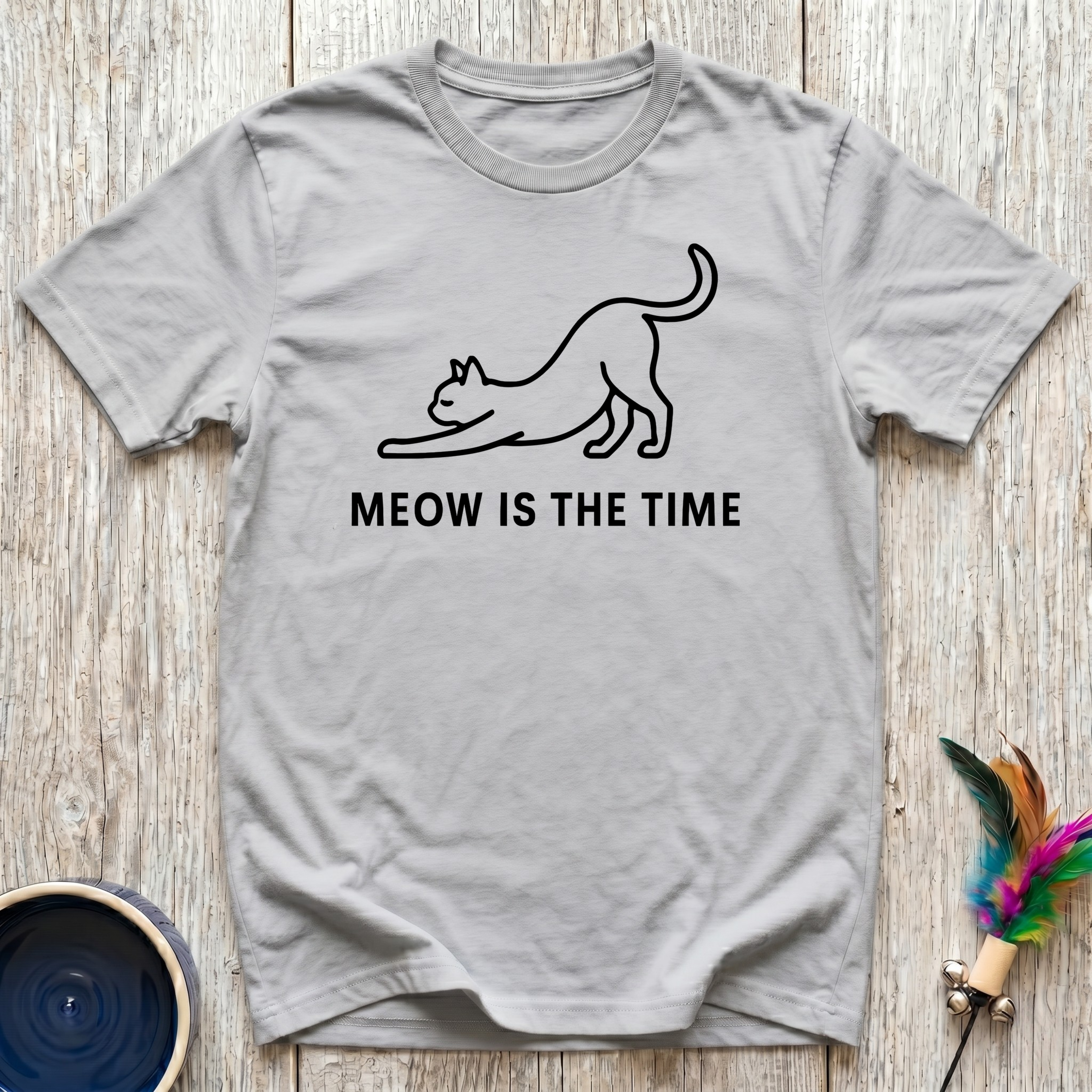 Meow Is The Time Funny Cat Lover T-Shirt – Minimalist Line Art Cat Graphic Tee for Cat Moms & Cat Dads