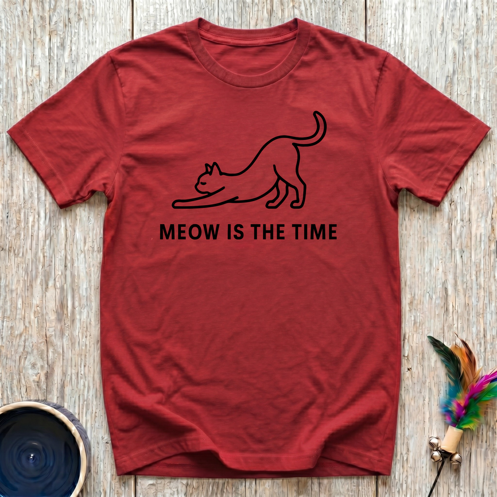 Meow Is The Time Funny Cat Lover T-Shirt – Minimalist Line Art Cat Graphic Tee for Cat Moms & Cat Dads