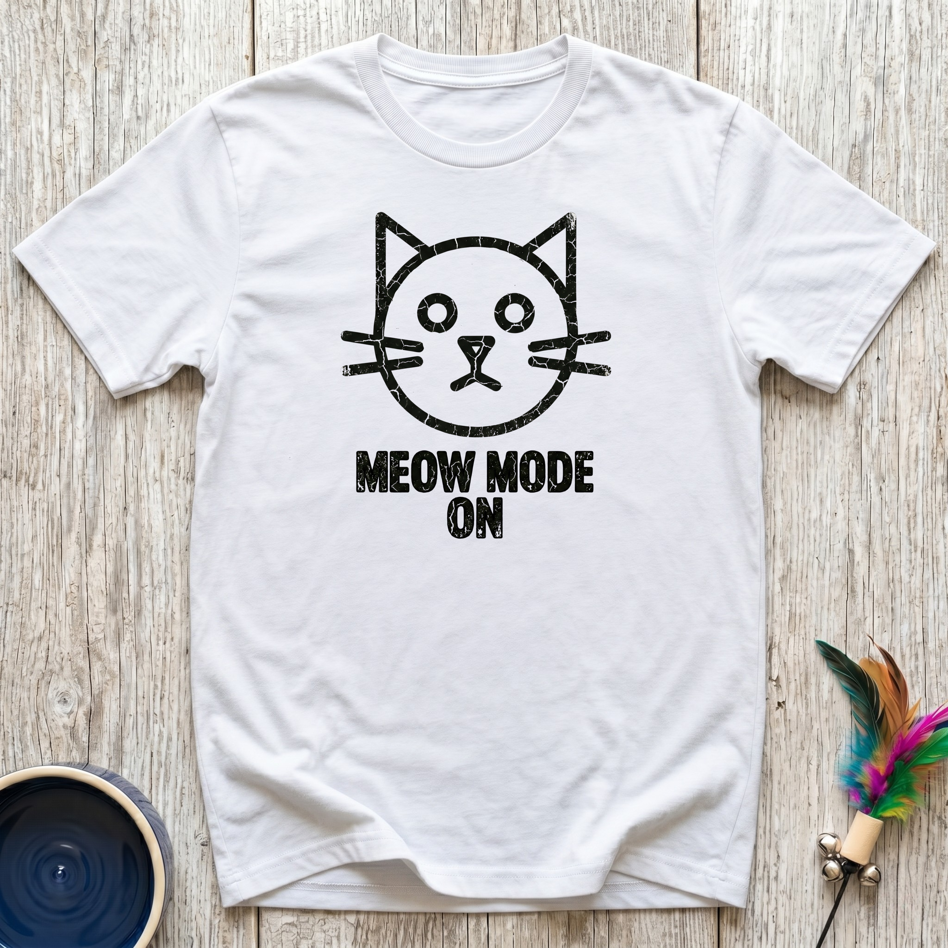 Meow Mode On T-Shirt | Funny Cat Lover Tee | Cat Mom Dad Minimalist Gift