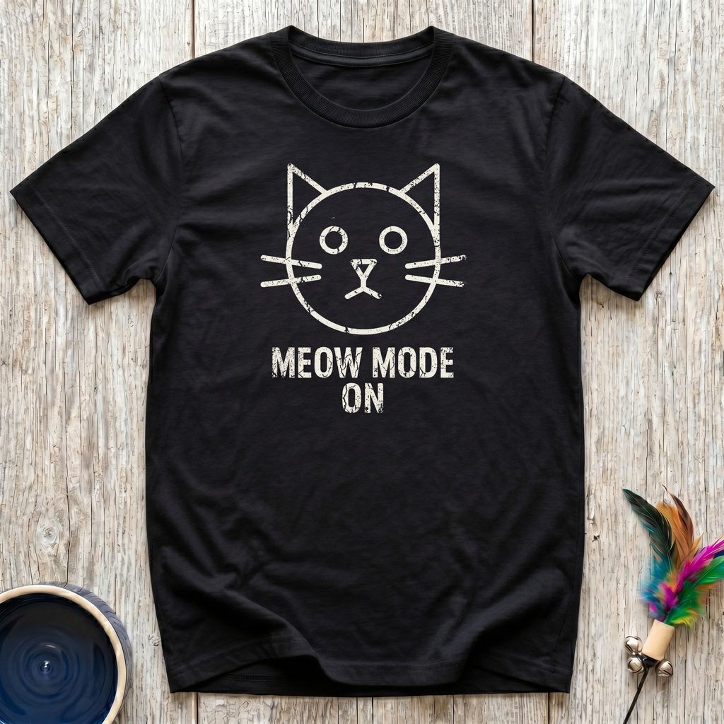 Meow Mode On T-Shirt | Funny Cat Lover Tee | Cat Mom Dad Minimalist Gift