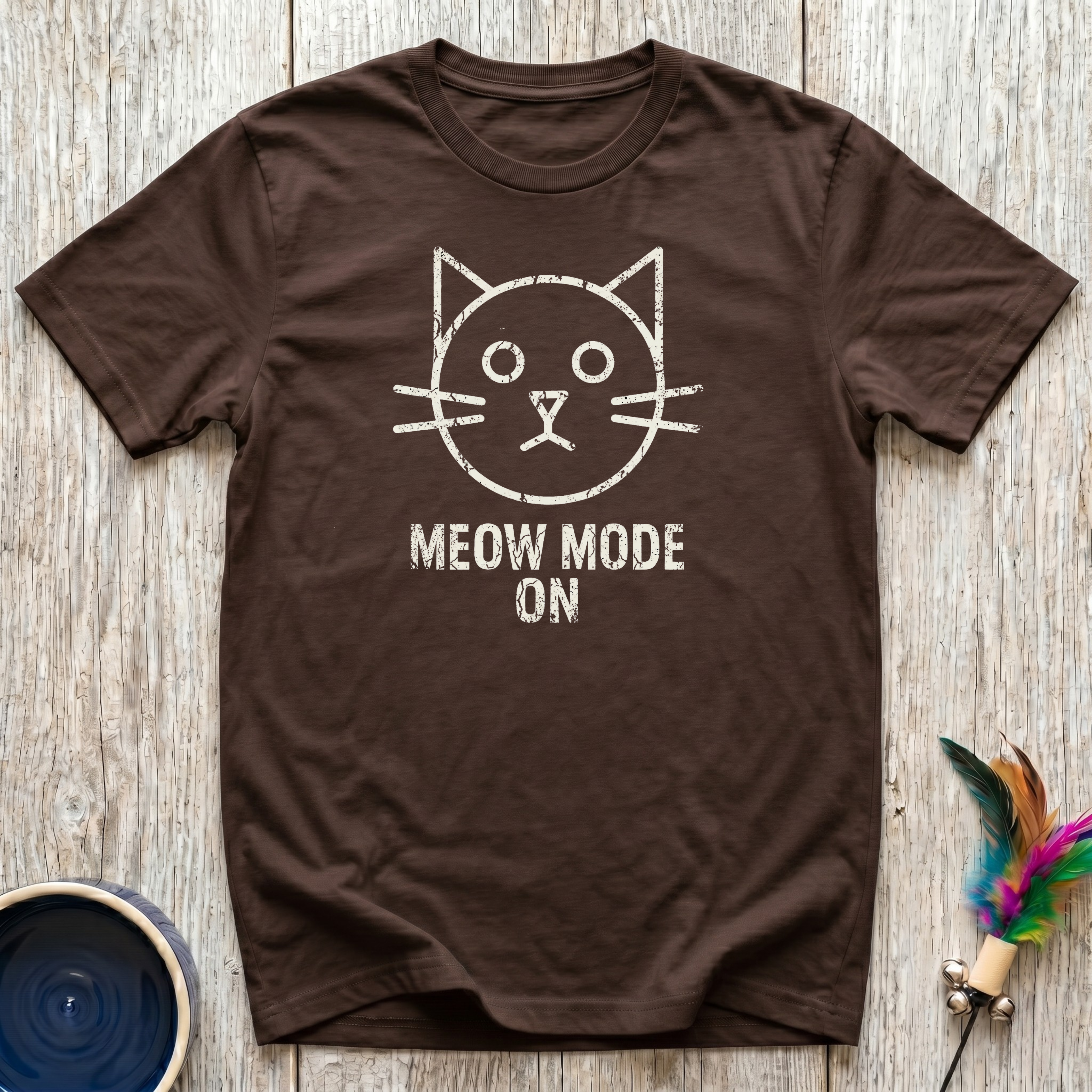 Meow Mode On T-Shirt | Funny Cat Lover Tee | Cat Mom Dad Minimalist Gift