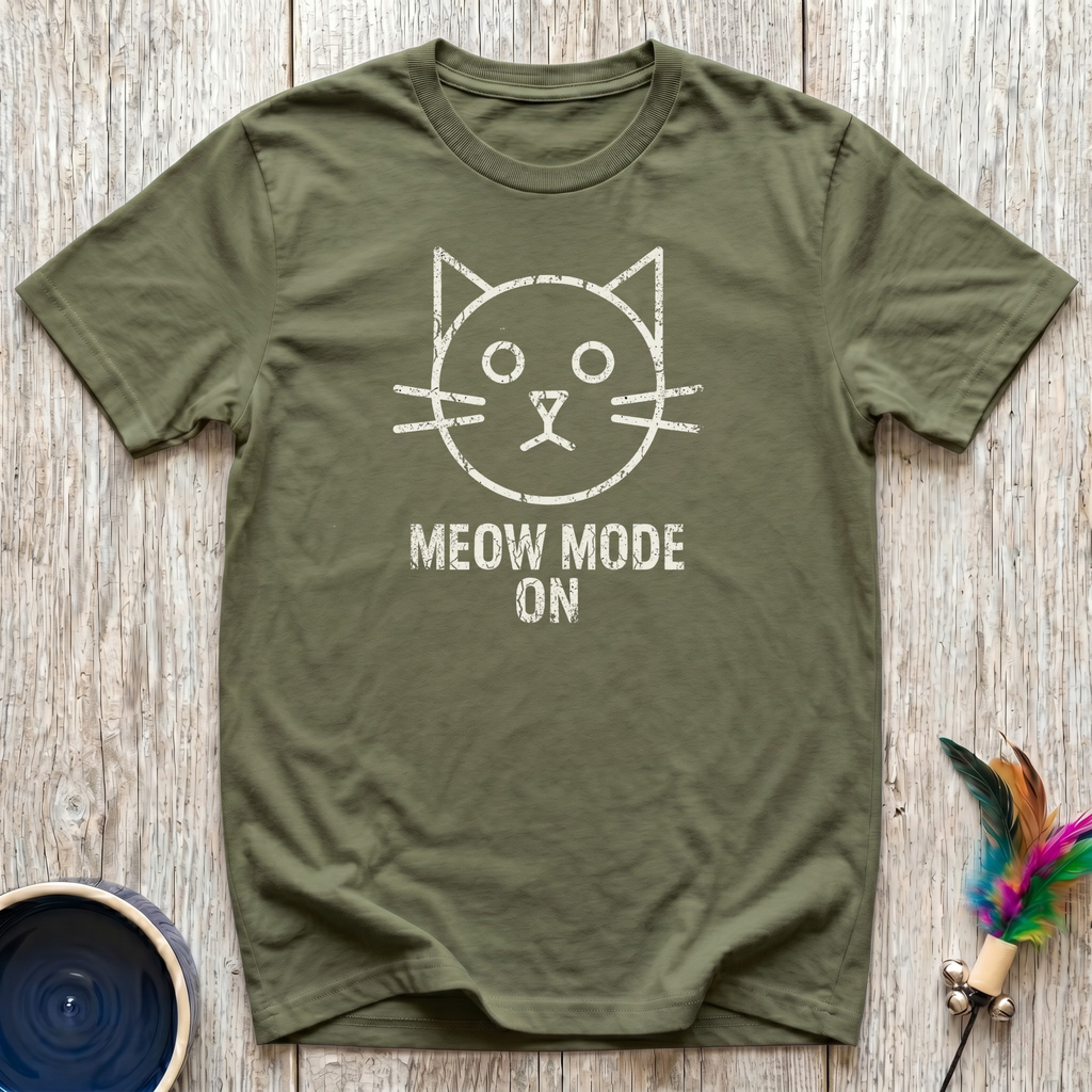Meow Mode On T-Shirt | Funny Cat Lover Tee | Cat Mom Dad Minimalist Gift