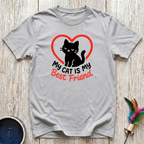 My Cat is My Best Friend heather grey t-shirt with bold black
cat silhouette inside striking red heart, cat mom tee and
black cat lover best friend gift