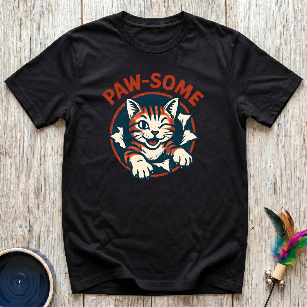 Paw-Some T-Shirt | Funny Bold Cat Lover Tee | Cat Mom Dad Retro Gift