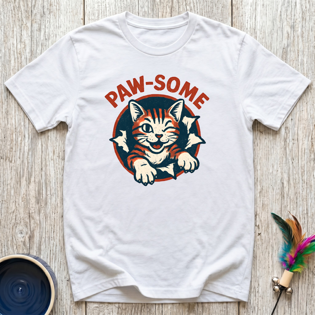 Paw-Some T-Shirt | Funny Bold Cat Lover Tee | Cat Mom Dad Retro Gift