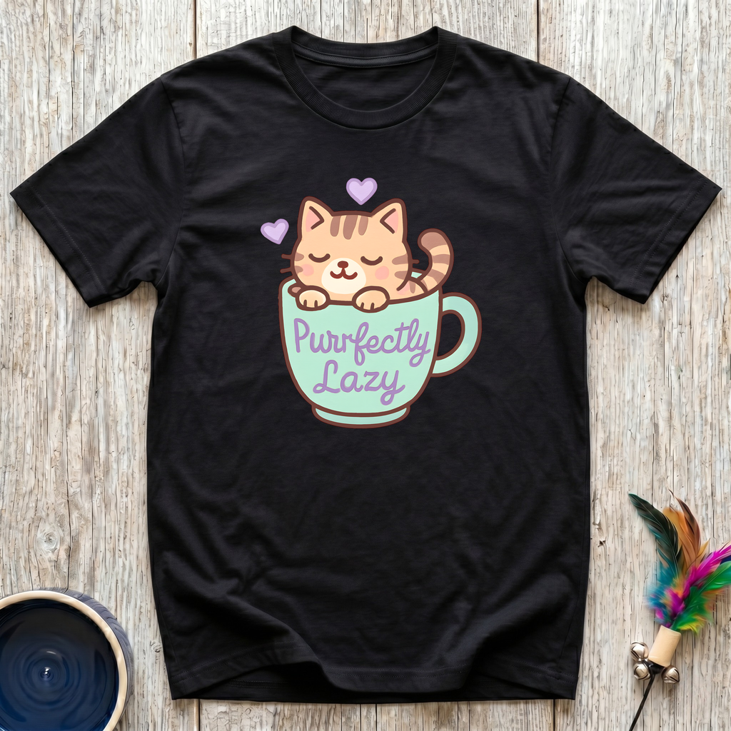 Purrfectly Lazy T-Shirt | Funny Cat Lover Kawaii Tee | Cat Mom Cozy Gift