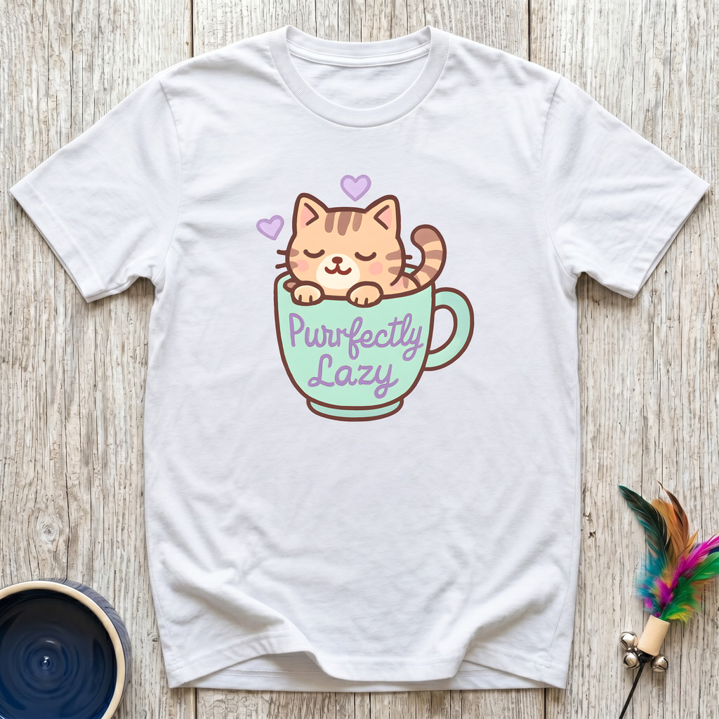 Purrfectly Lazy T-Shirt | Funny Cat Lover Kawaii Tee | Cat Mom Cozy Gift