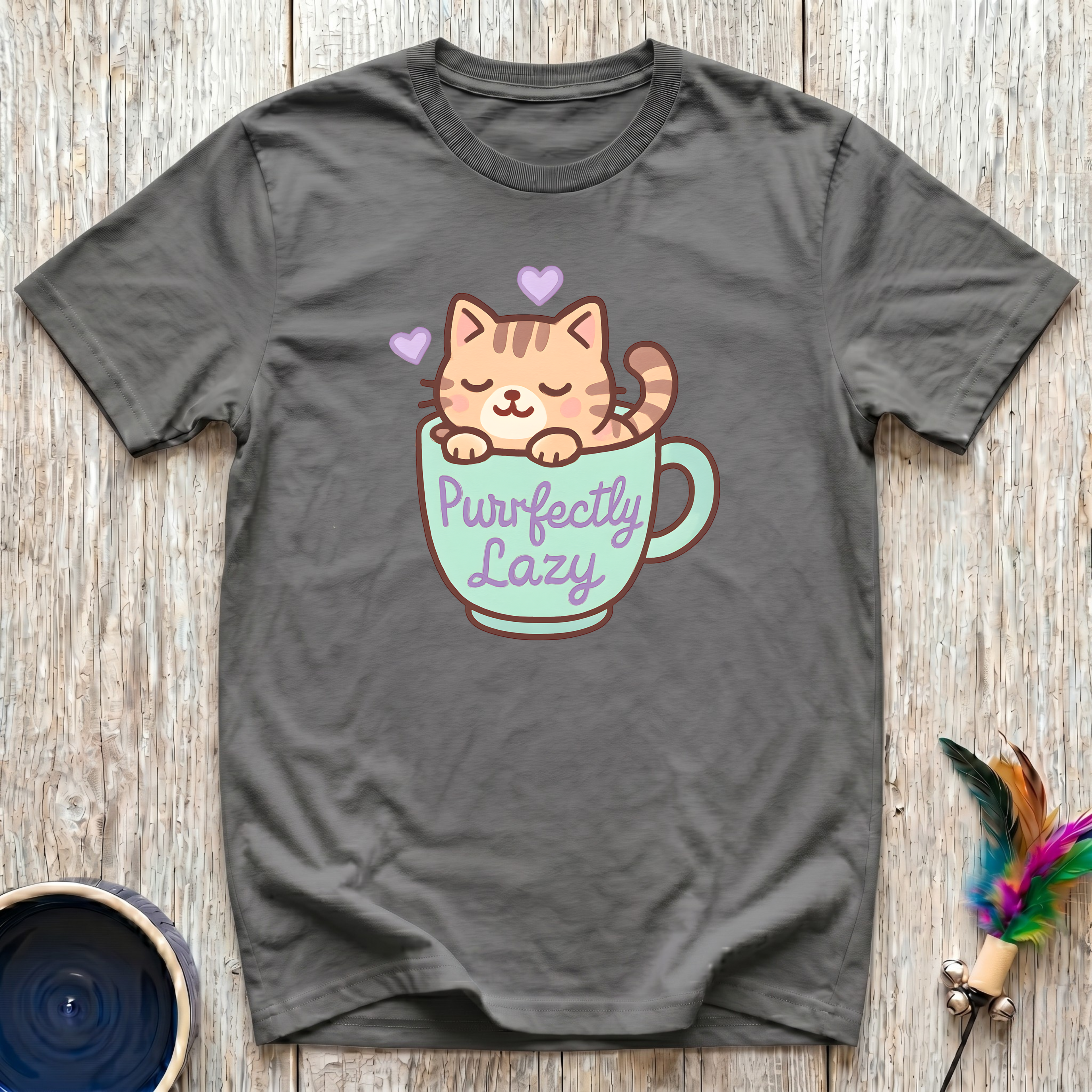 Purrfectly Lazy T-Shirt | Funny Cat Lover Kawaii Tee | Cat Mom Cozy Gift