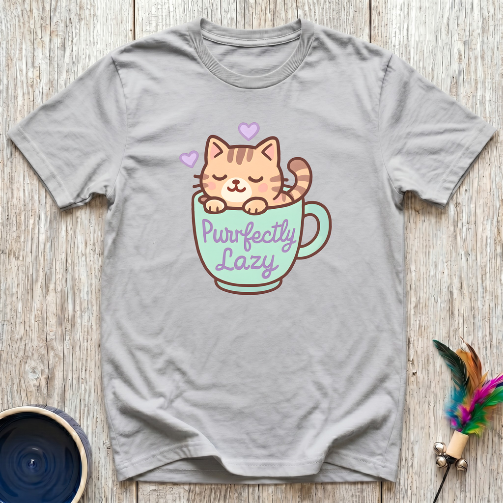 Purrfectly Lazy T-Shirt | Funny Cat Lover Kawaii Tee | Cat Mom Cozy Gift