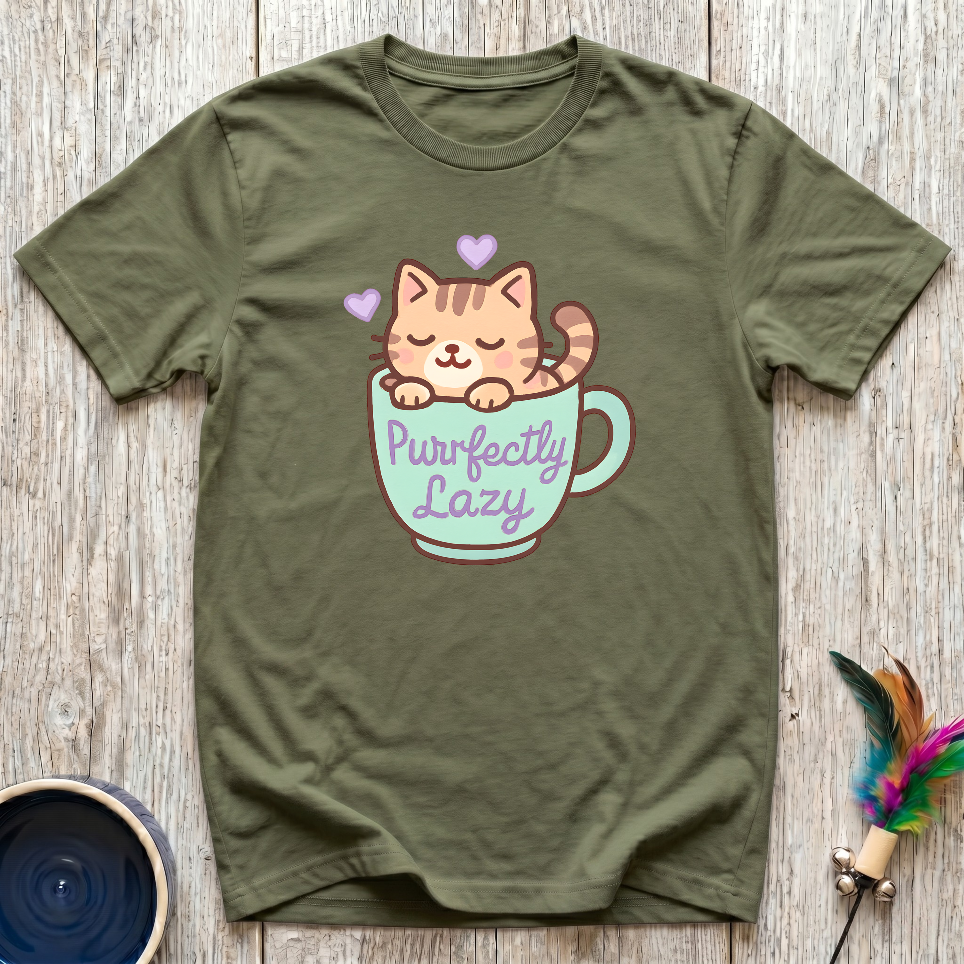 Purrfectly Lazy T-Shirt | Funny Cat Lover Kawaii Tee | Cat Mom Cozy Gift