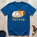 Purr & Sip T-Shirt | Funny Cat Coffee Lover Tee | Cat Mom Morning Gift