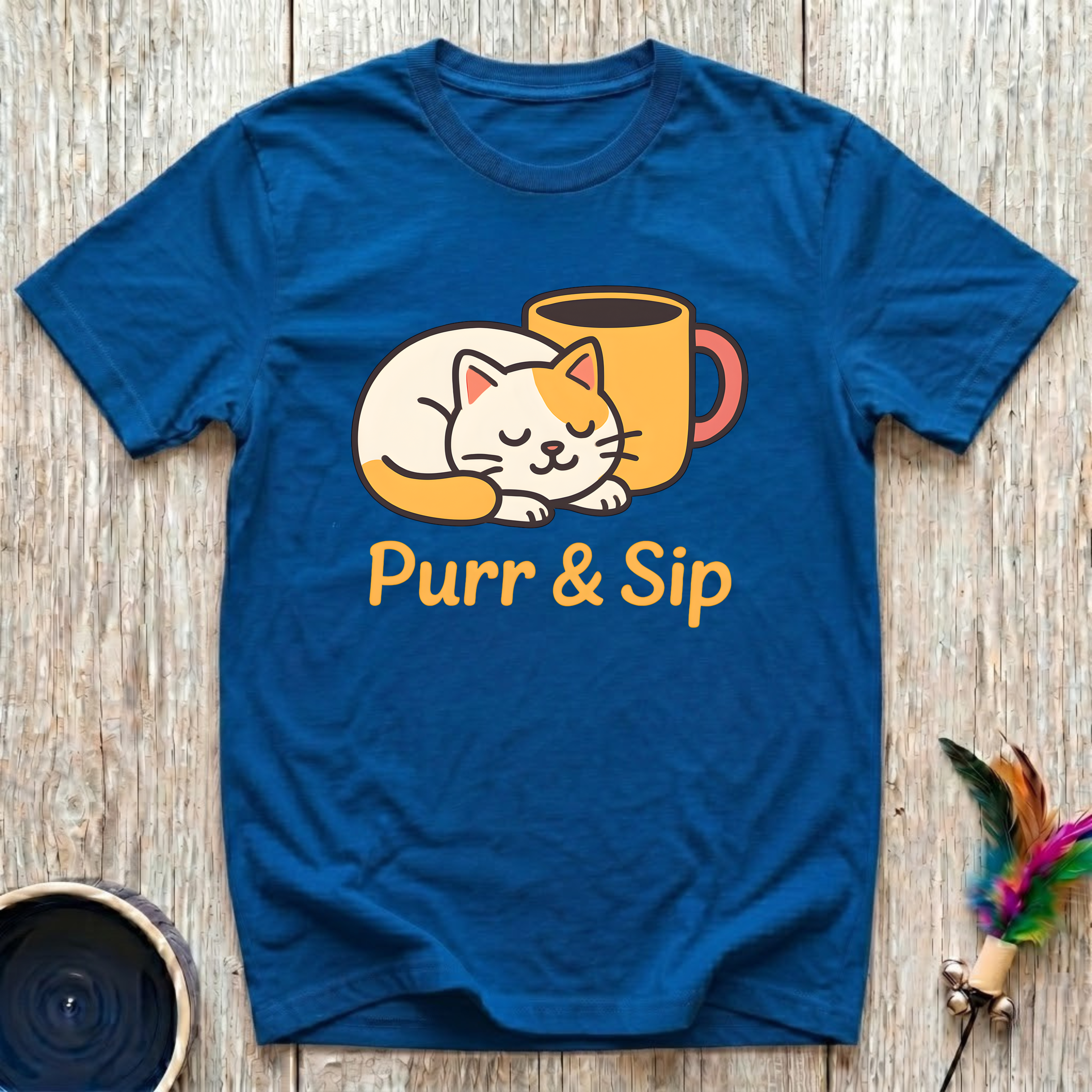 Purr & Sip T-Shirt | Funny Cat Coffee Lover Tee | Cat Mom Morning Gift