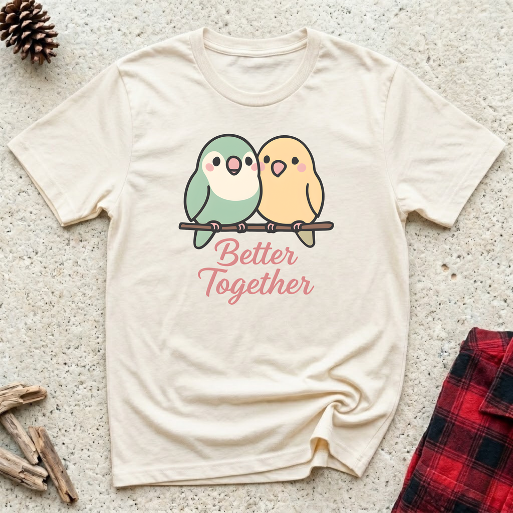 Better Together T-Shirt | Cute Lovebird Parakeet Tee | Bird Lover Couple Gift