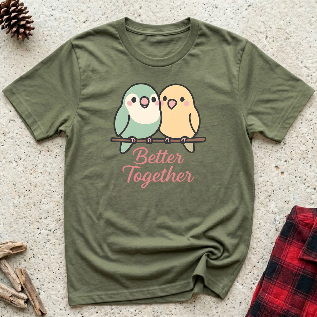 Better Together T-Shirt | Cute Lovebird Parakeet Tee | Bird Lover Couple Gift