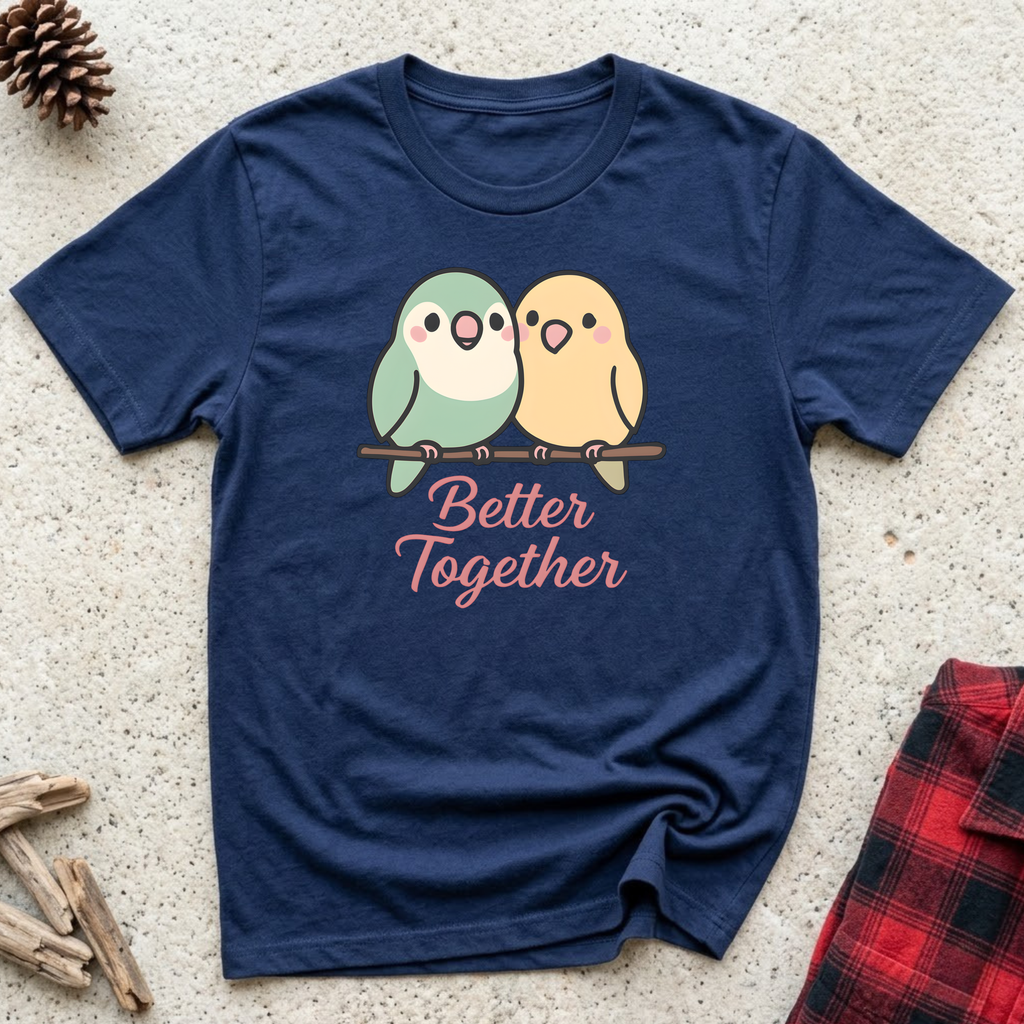 Better Together T-Shirt | Cute Lovebird Parakeet Tee | Bird Lover Couple Gift