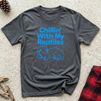 Chillin With My Reptiles charcoal t-shirt with cute sky blue
line art turtle illustration, funny reptile lover tee
and turtle tortoise owner gift