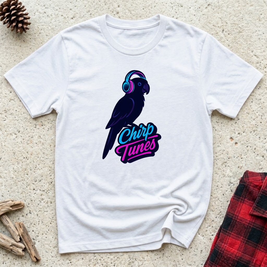 Chirp Tunes T-Shirt | Funny Parrot Music Lover Tee | Cool Bird Owner Gift