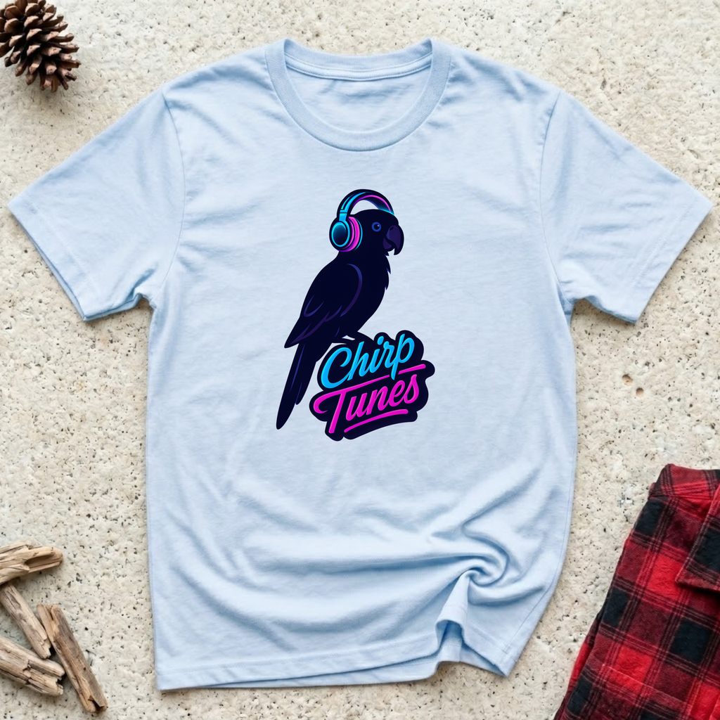 Chirp Tunes T-Shirt | Funny Parrot Music Lover Tee | Cool Bird Owner Gift