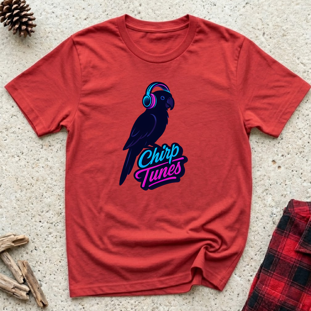 Chirp Tunes T-Shirt | Funny Parrot Music Lover Tee | Cool Bird Owner Gift