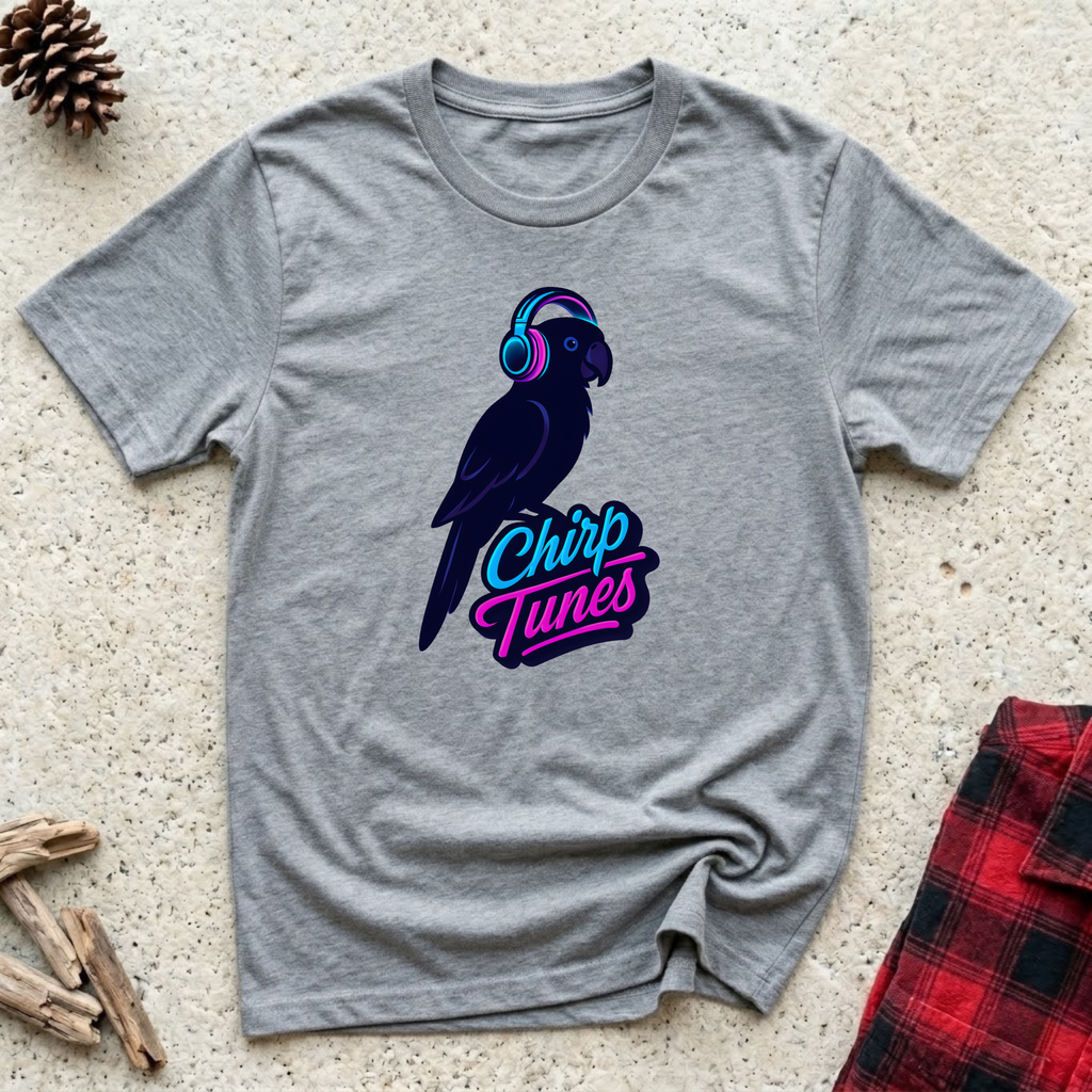 Chirp Tunes T-Shirt | Funny Parrot Music Lover Tee | Cool Bird Owner Gift
