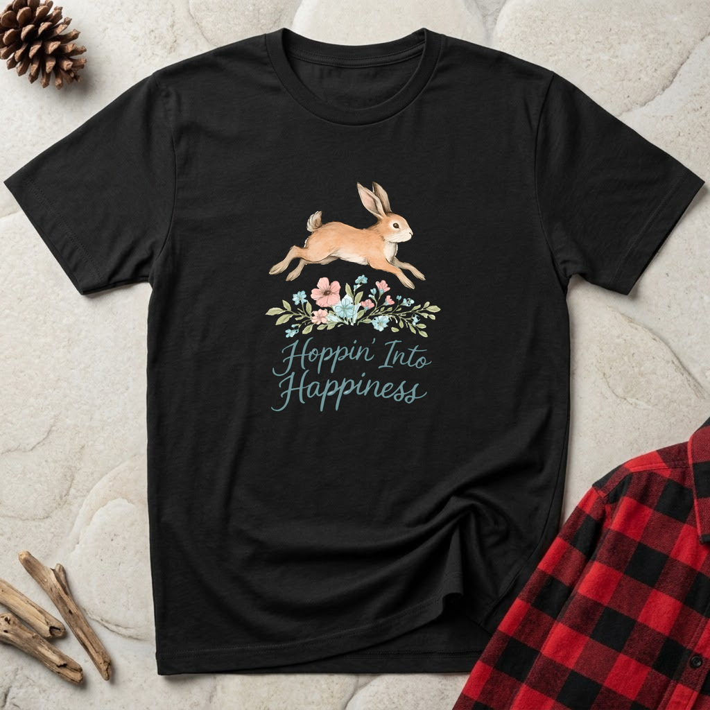 Hoppin Into Happiness T-Shirt | Cute Rabbit Lover Tee | Bunny Mom Easter Gift
