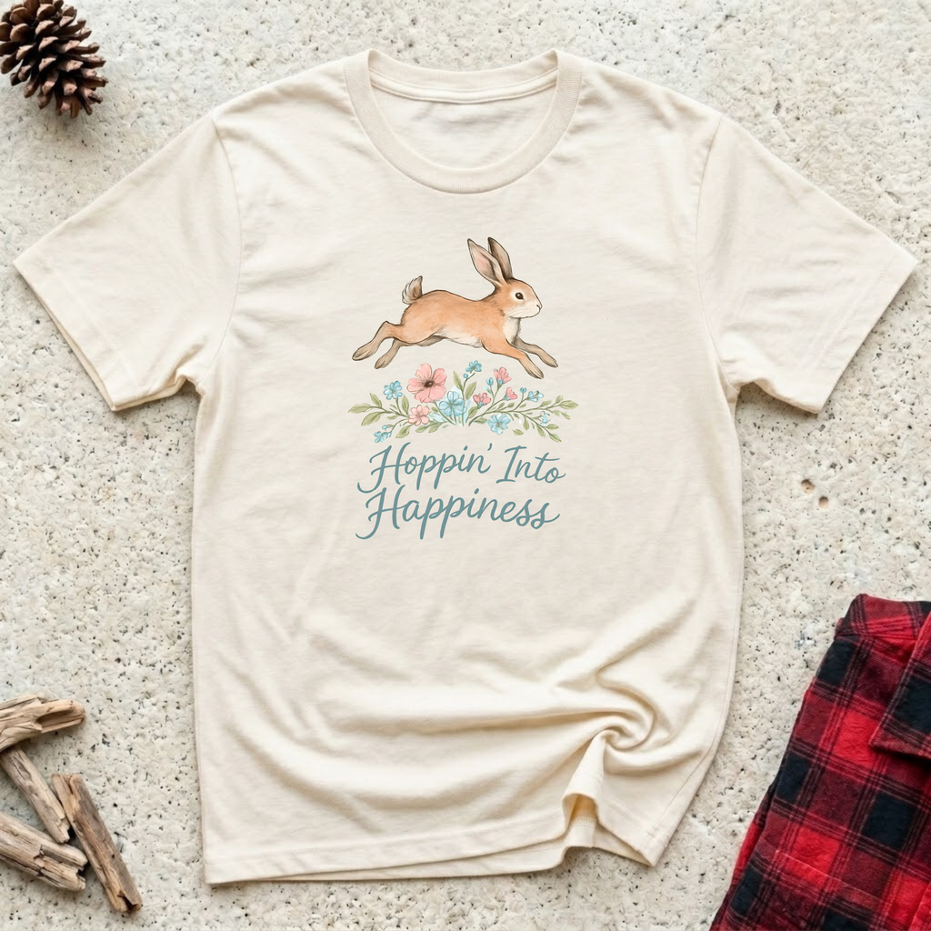 Hoppin Into Happiness T-Shirt | Cute Rabbit Lover Tee | Bunny Mom Easter Gift