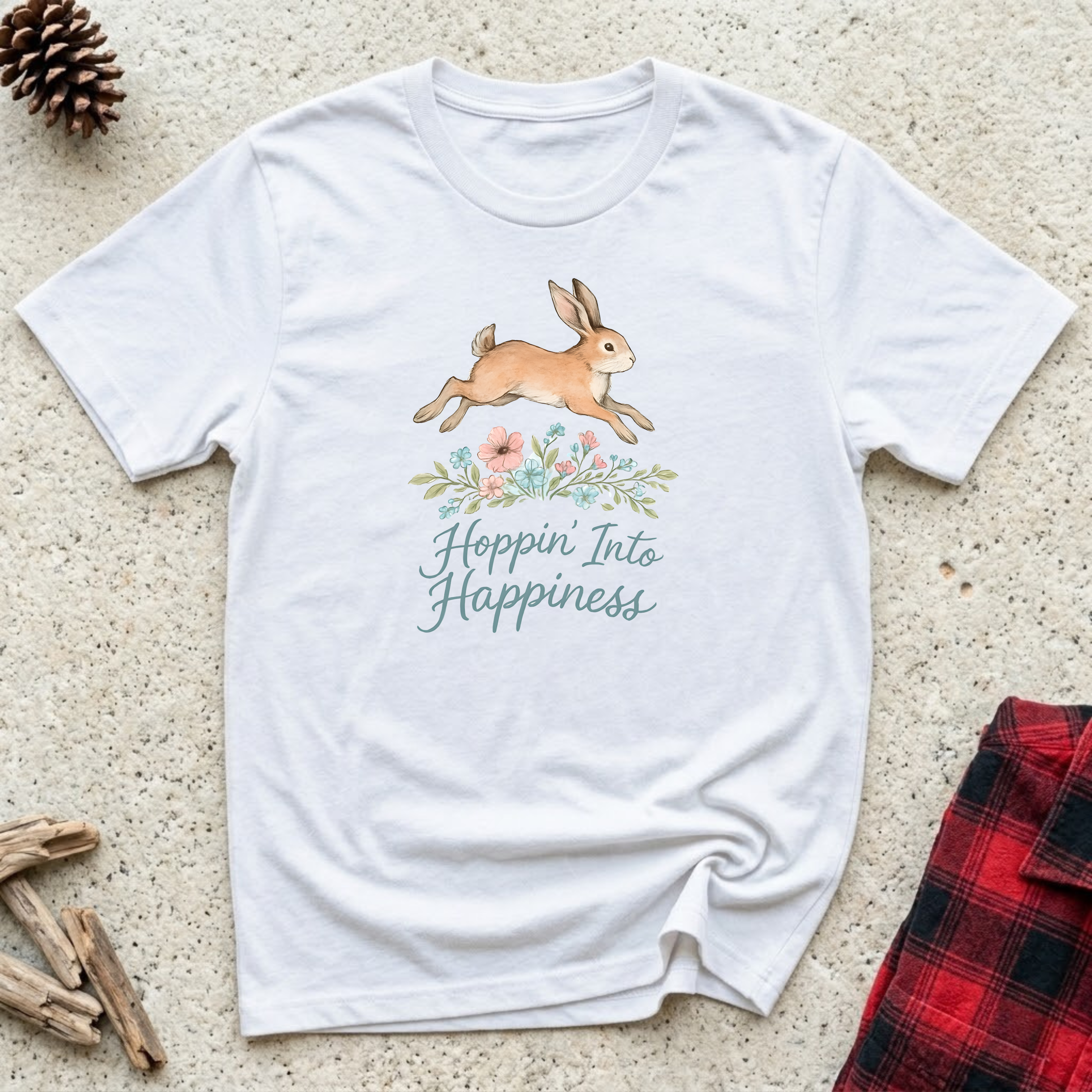 Hoppin Into Happiness T-Shirt | Cute Rabbit Lover Tee | Bunny Mom Easter Gift