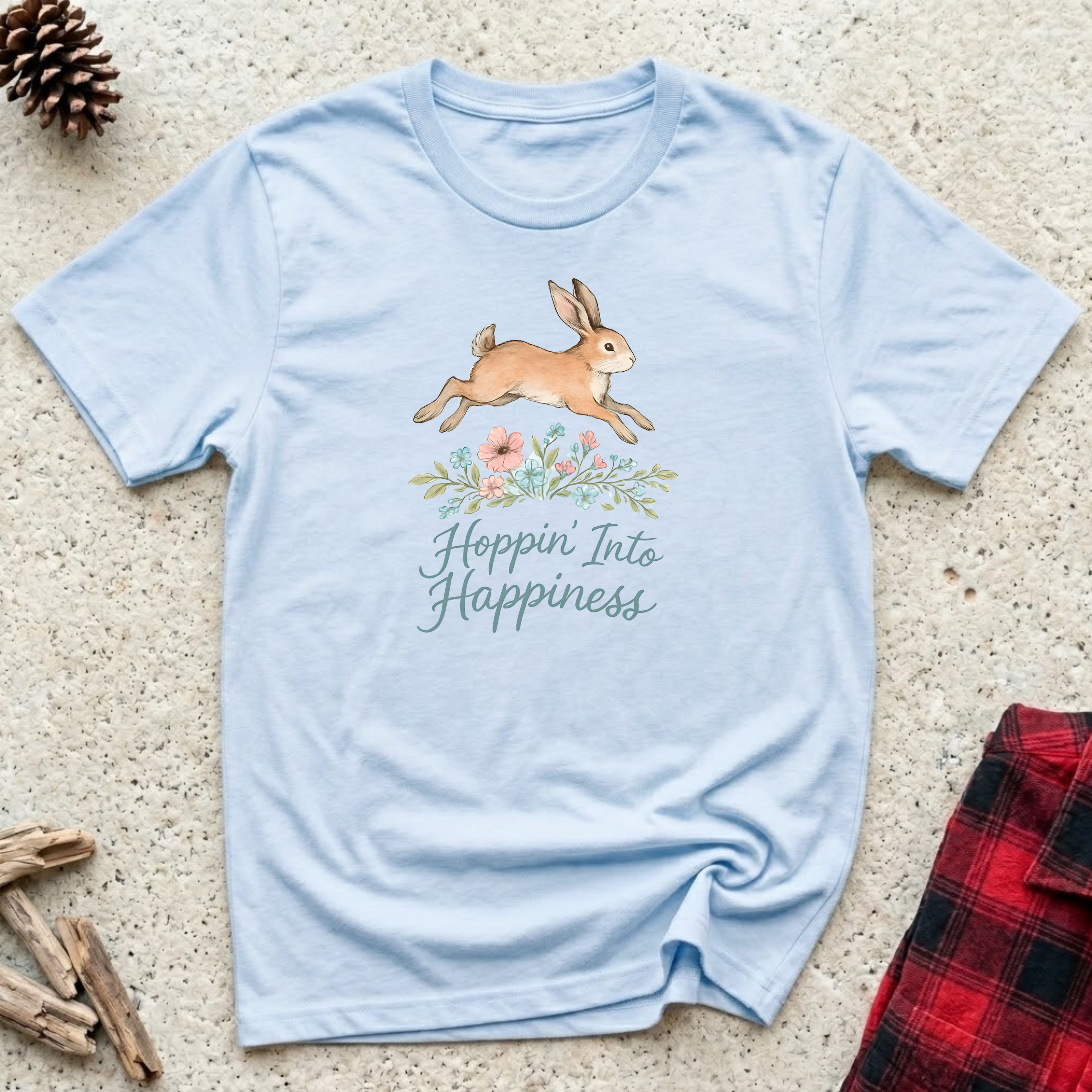 Hoppin Into Happiness T-Shirt | Cute Rabbit Lover Tee | Bunny Mom Easter Gift