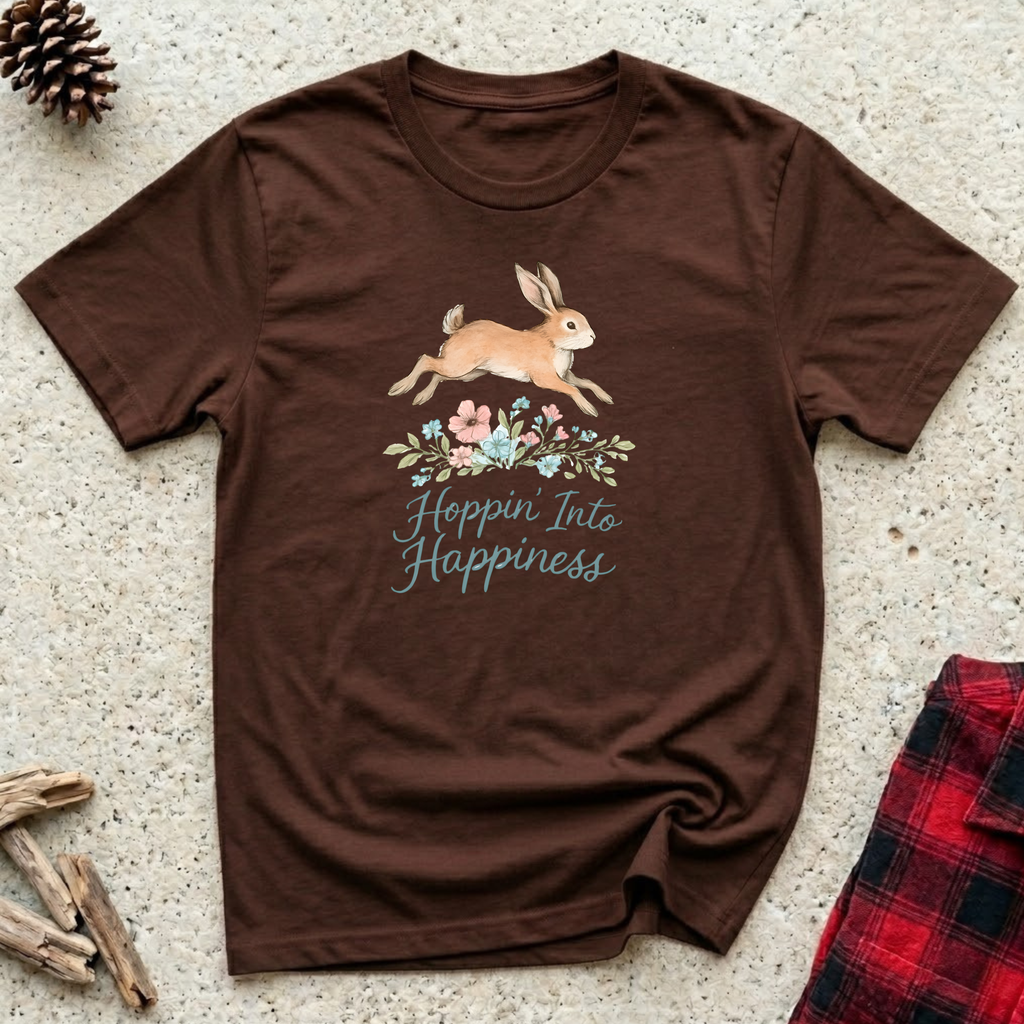 Hoppin Into Happiness T-Shirt | Cute Rabbit Lover Tee | Bunny Mom Easter Gift