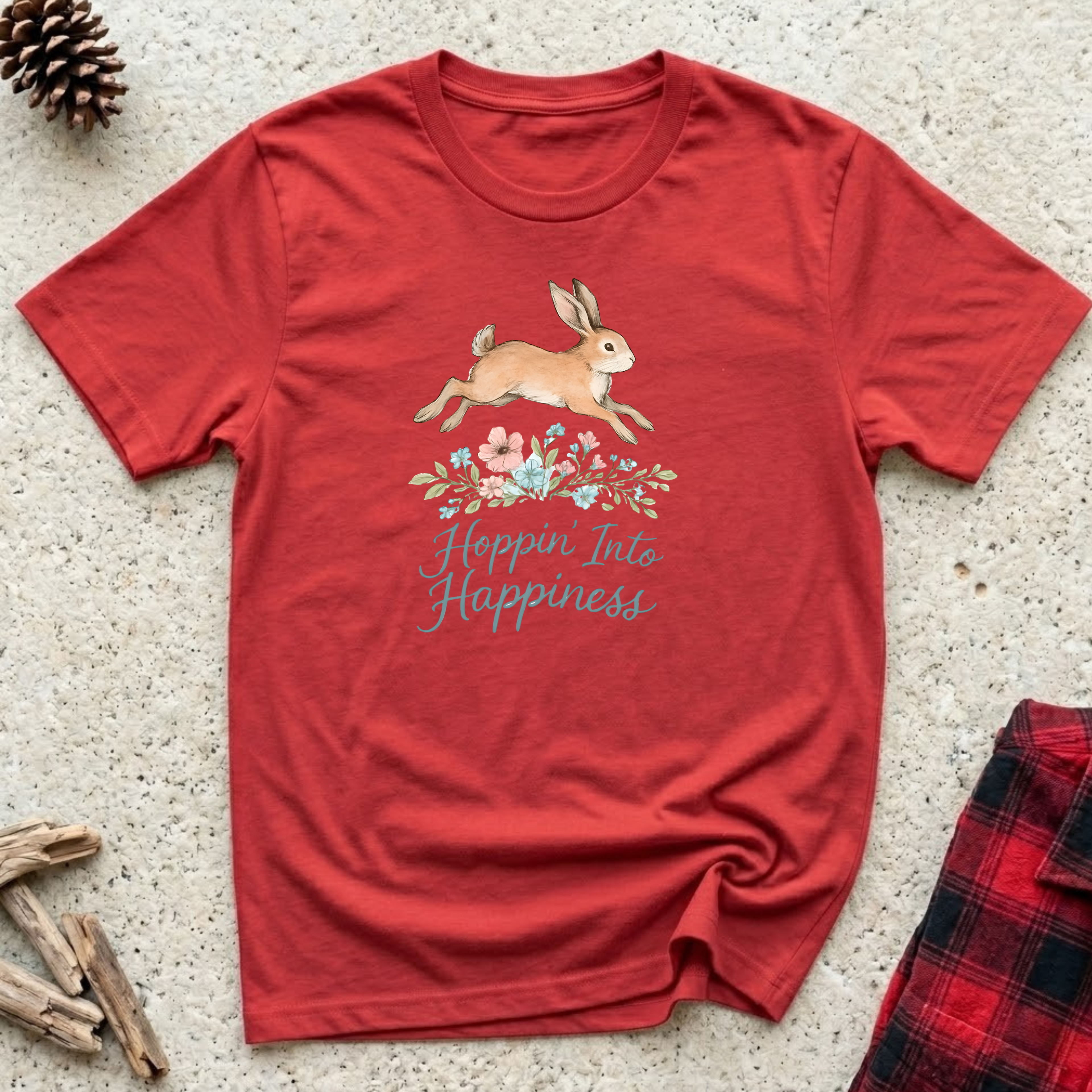 Hoppin Into Happiness T-Shirt | Cute Rabbit Lover Tee | Bunny Mom Easter Gift