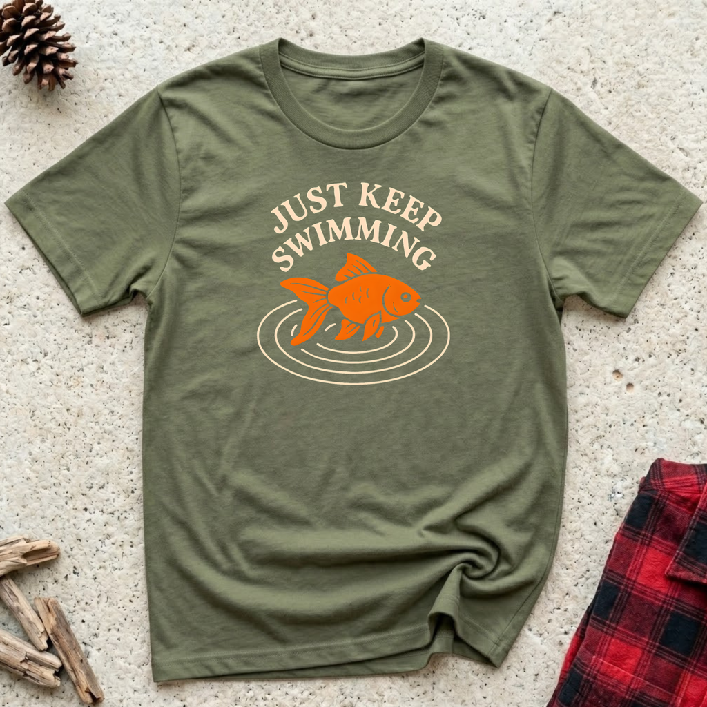 Just Keep Swimming T-Shirt | Vintage Goldfish Tee | Fish Lover Aquarium Gift