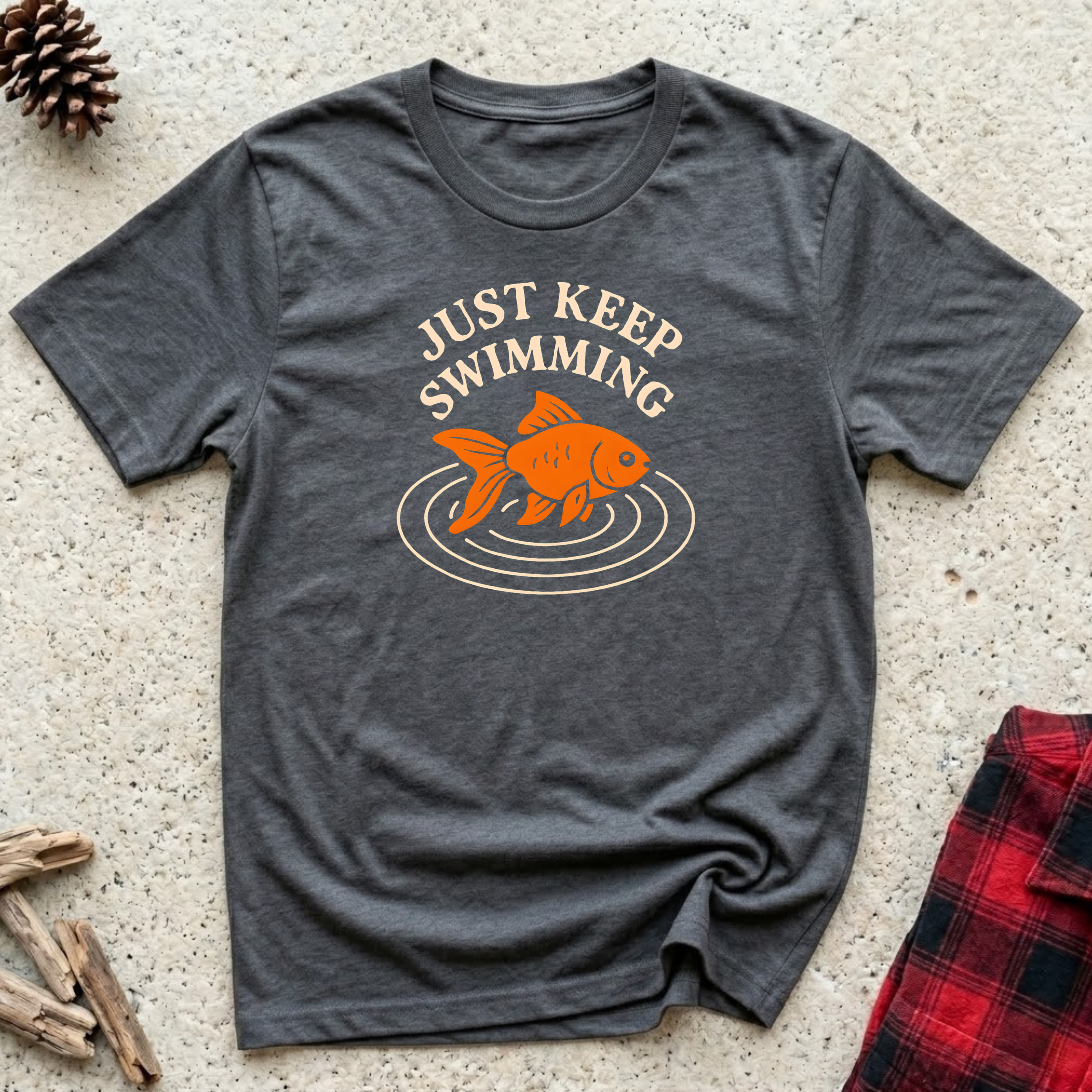 Just Keep Swimming T-Shirt | Vintage Goldfish Tee | Fish Lover Aquarium Gift