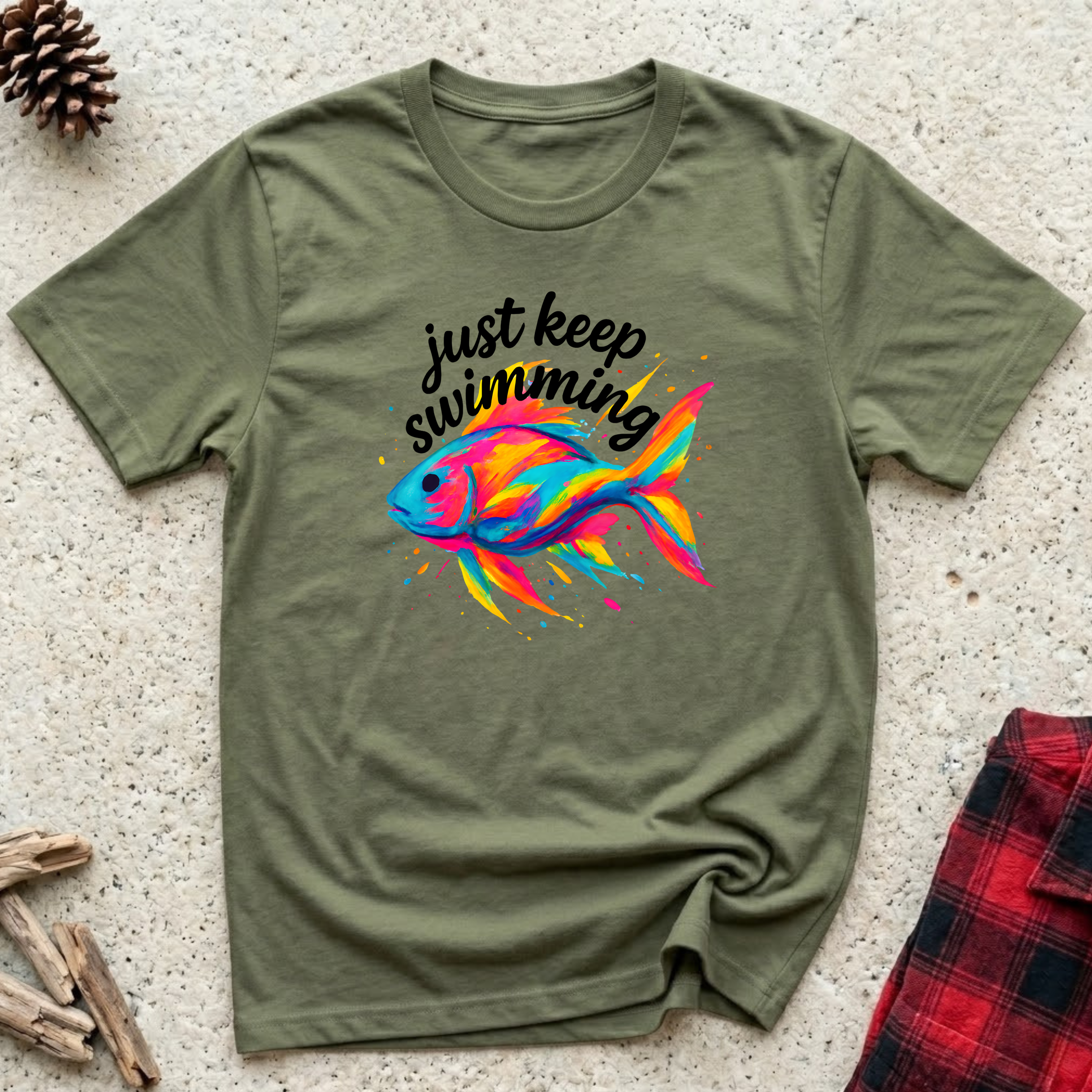 Just Keep Swimming T-Shirt | Funny Fish Lover Tee | Aquarium Owner Gift