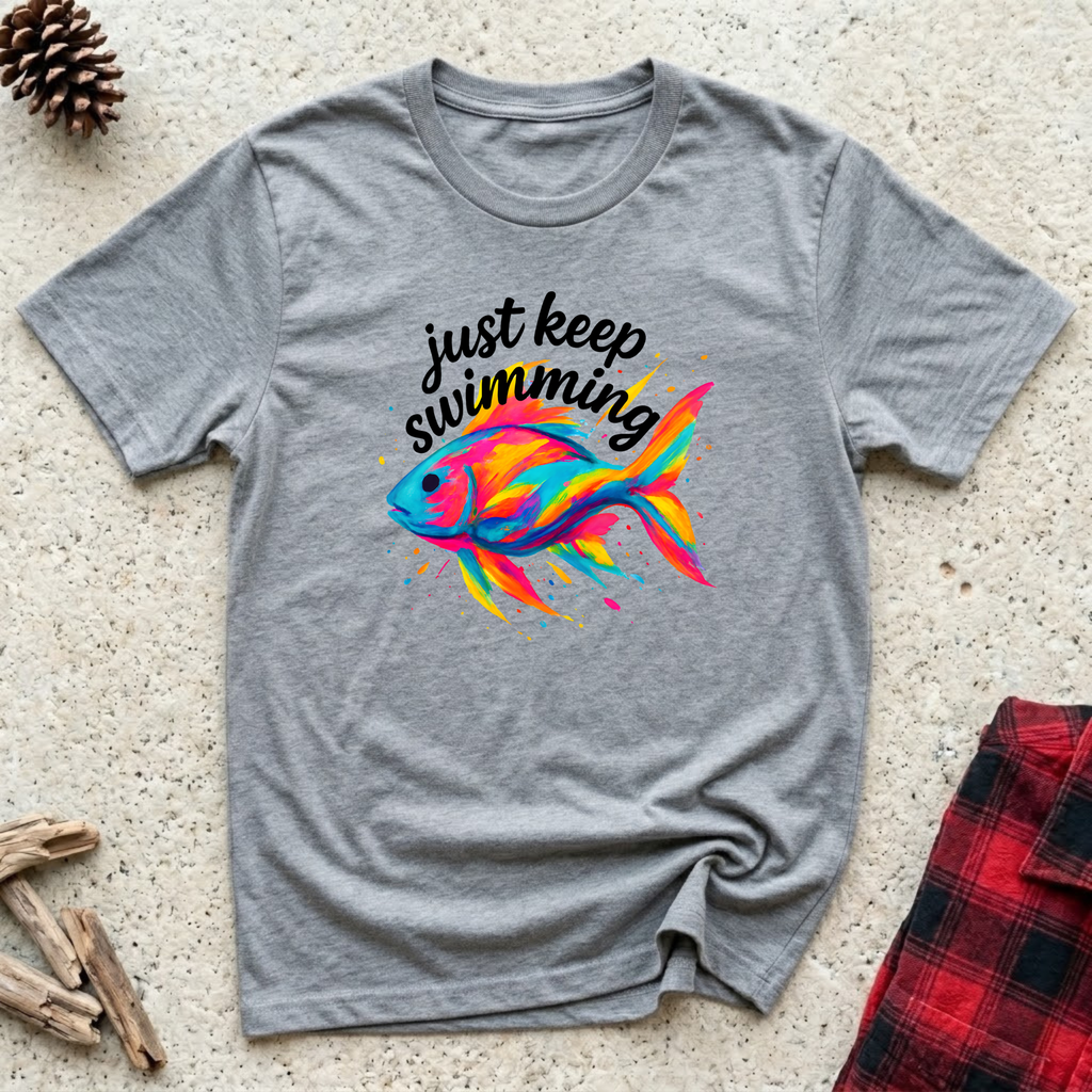 Just Keep Swimming T-Shirt | Funny Fish Lover Tee | Aquarium Owner Gift