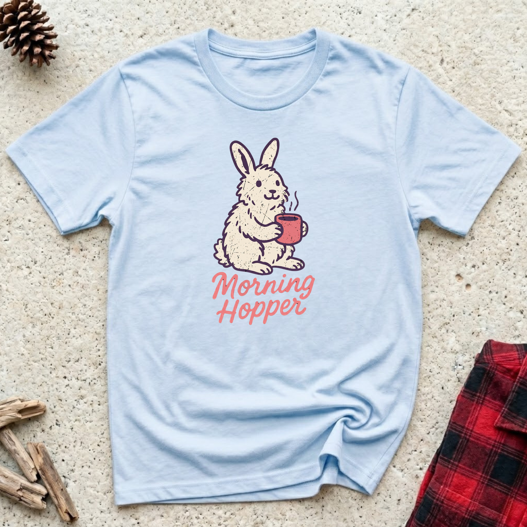 Morning Hopper T-Shirt | Funny Rabbit Coffee Lover Tee | Bunny Owner Gift