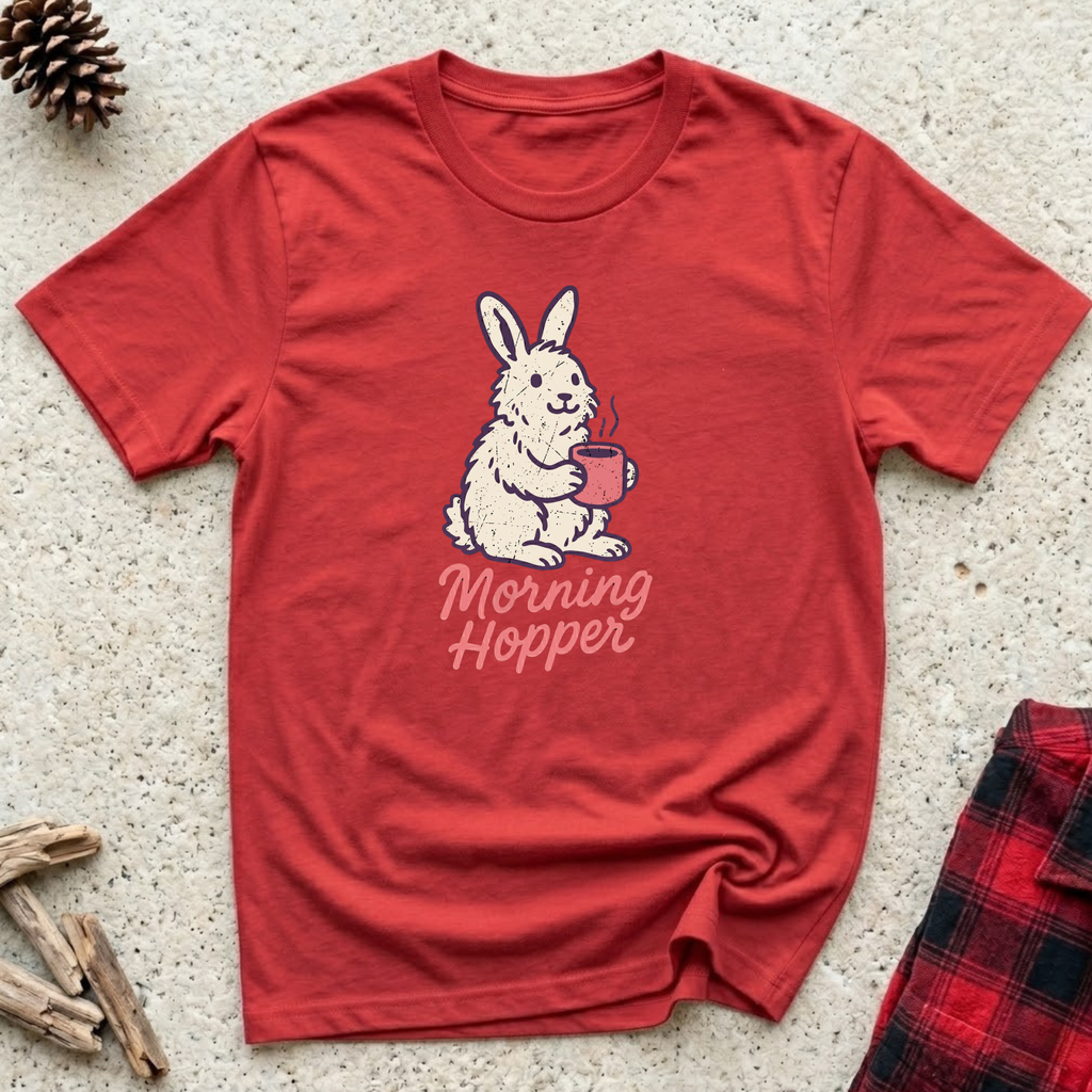 Morning Hopper T-Shirt | Funny Rabbit Coffee Lover Tee | Bunny Owner Gift