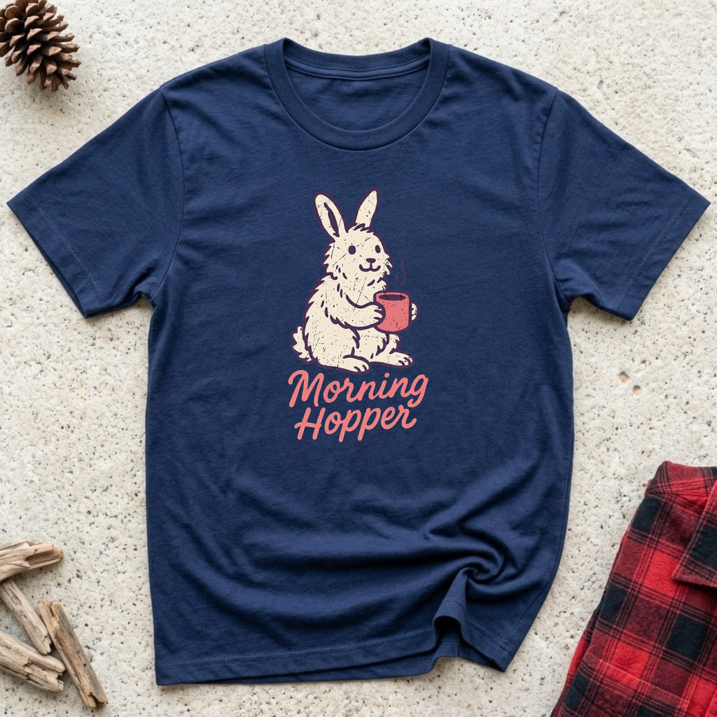 Morning Hopper T-Shirt | Funny Rabbit Coffee Lover Tee | Bunny Owner Gift