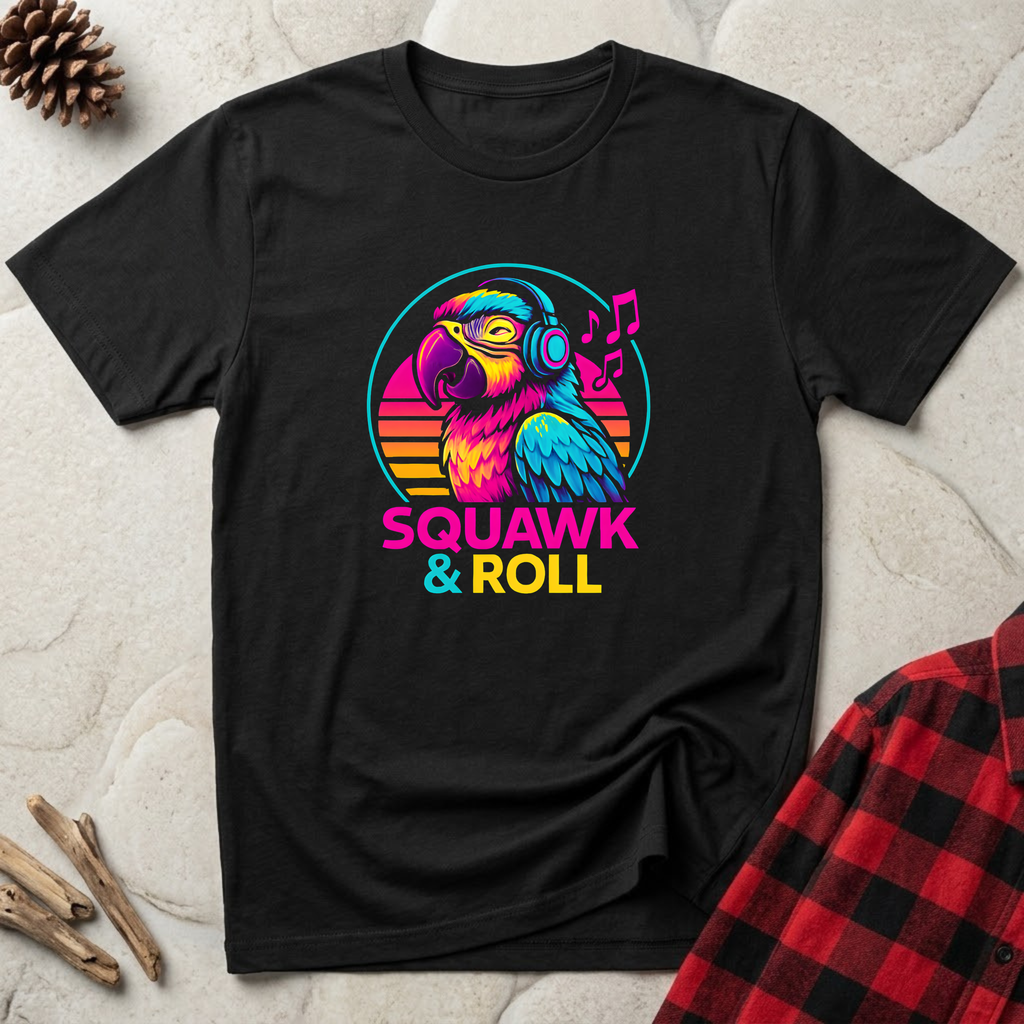 Squawk & Roll T-Shirt | Funny Parrot Music Lover Tee | Bird Owner Gift
