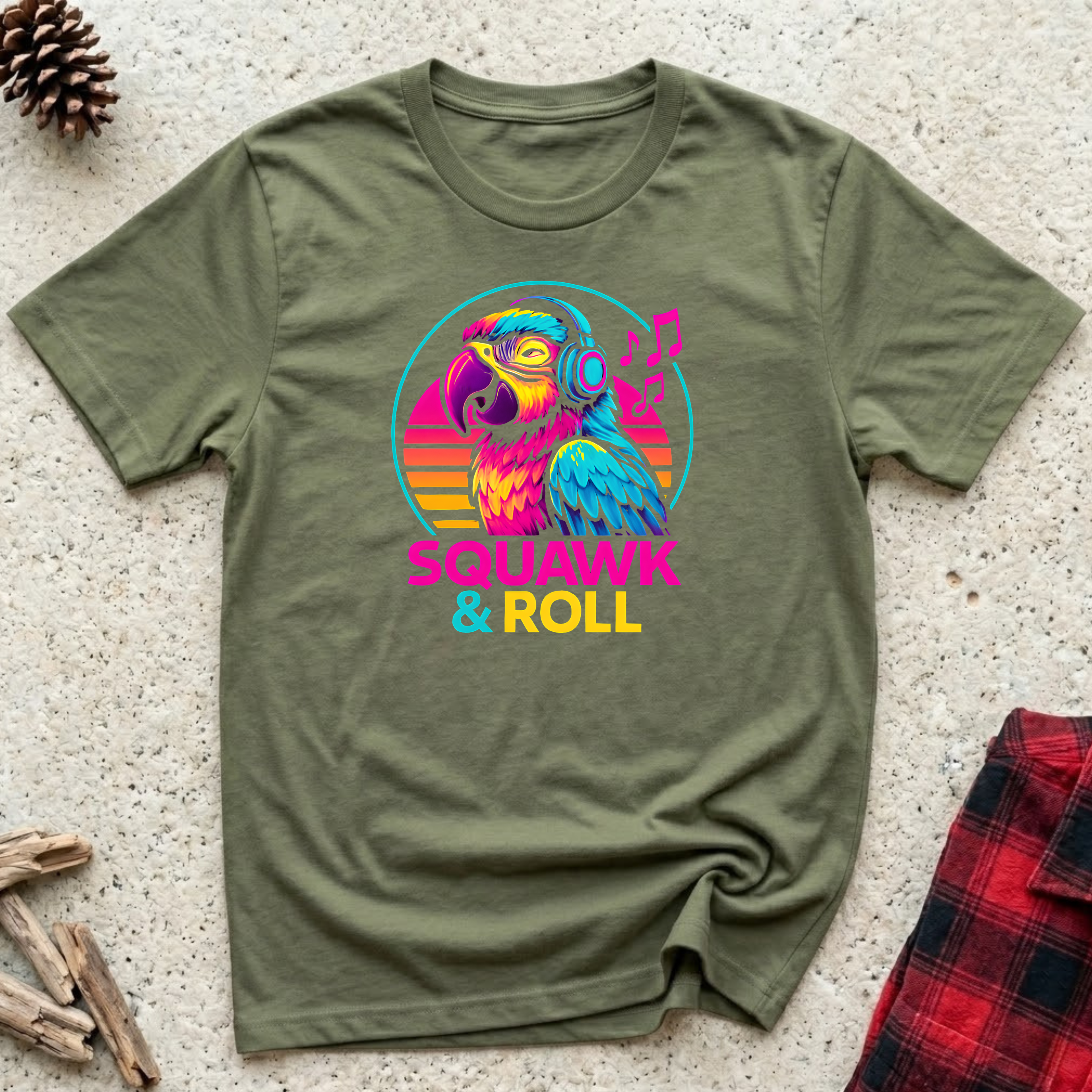Squawk & Roll T-Shirt | Funny Parrot Music Lover Tee | Bird Owner Gift